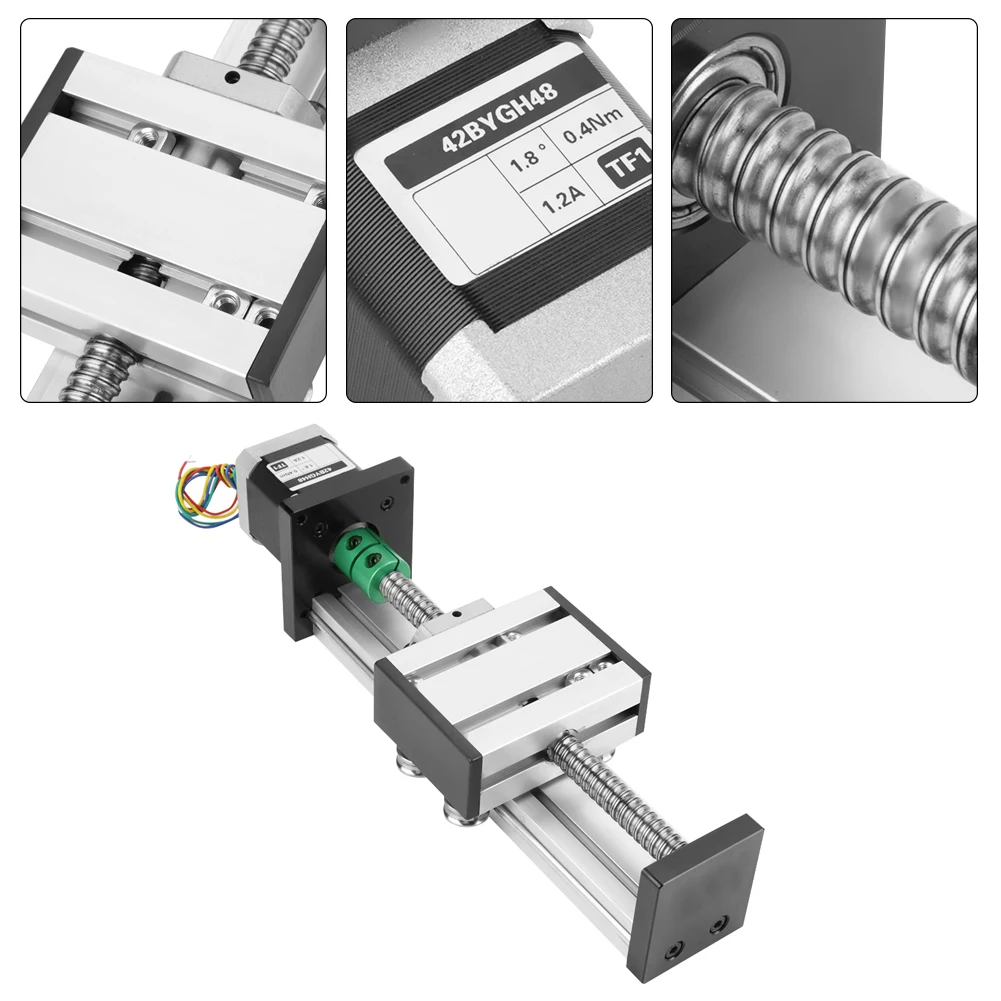 Lineartisch mit Kugelumlaufspindel, 1204 Kugelumlaufspindel, linearer Schiebehub, langer Stufenantrieb mit Schrittmotor, 100 mm Hub