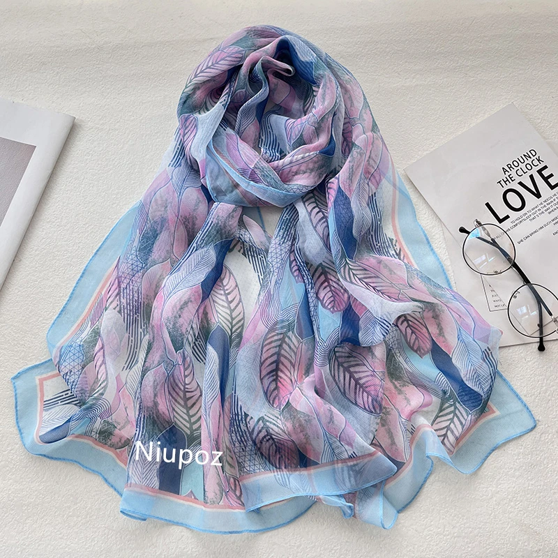 Feather Women Foulard Colorful Elegant Chiffon Georgette Bandana Scarf Summer Beach Silk Feeling Travel Sun Protection Thin