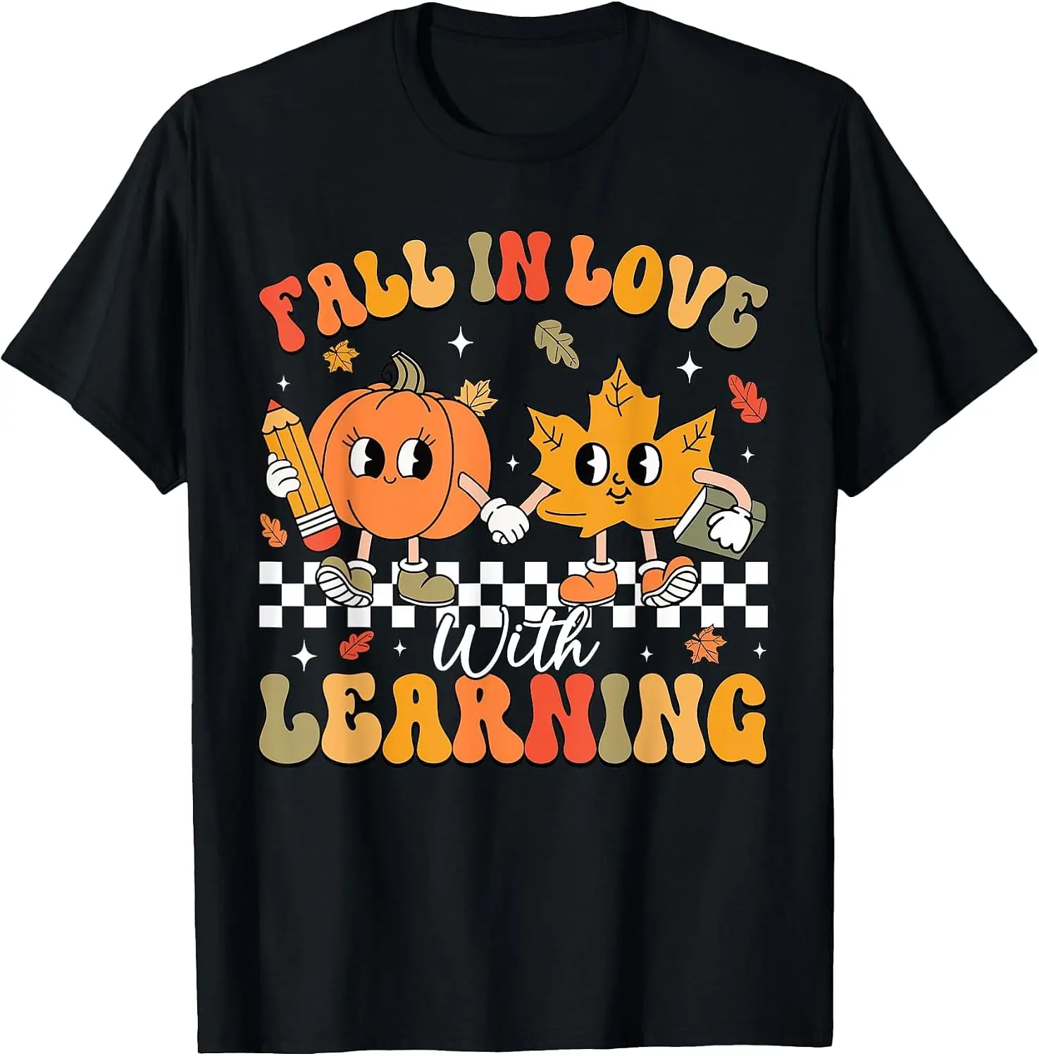 Retro Fall In Love With Learning Autumn Pumpkin Teacher T-Shirt vintage style tee  boxy fit tee black graphic tee 100% cotton men