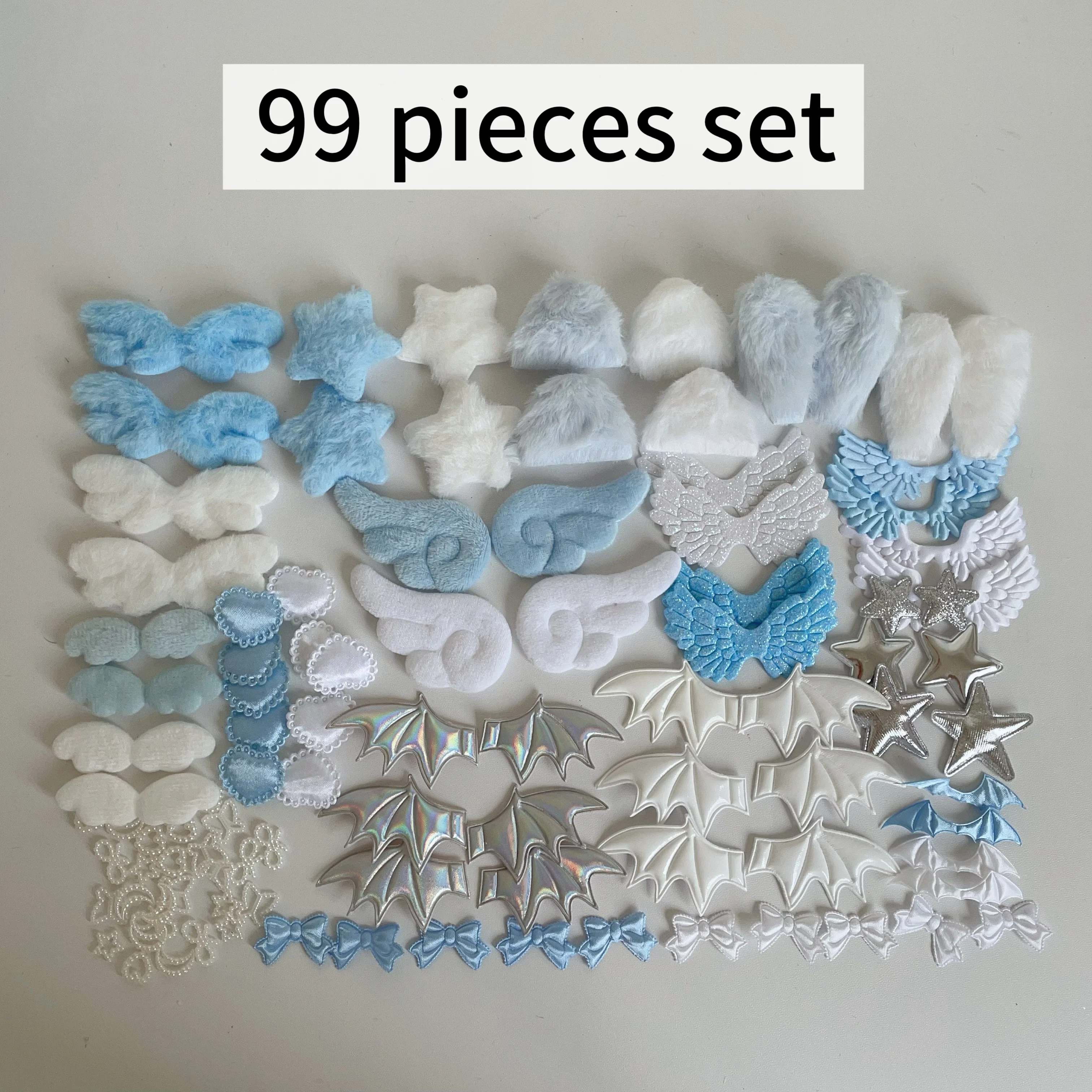 99-piece set of plush angel wings cute girl bow accessories plush ears homemade handmade bar trunk set mobile phone case DIY acc