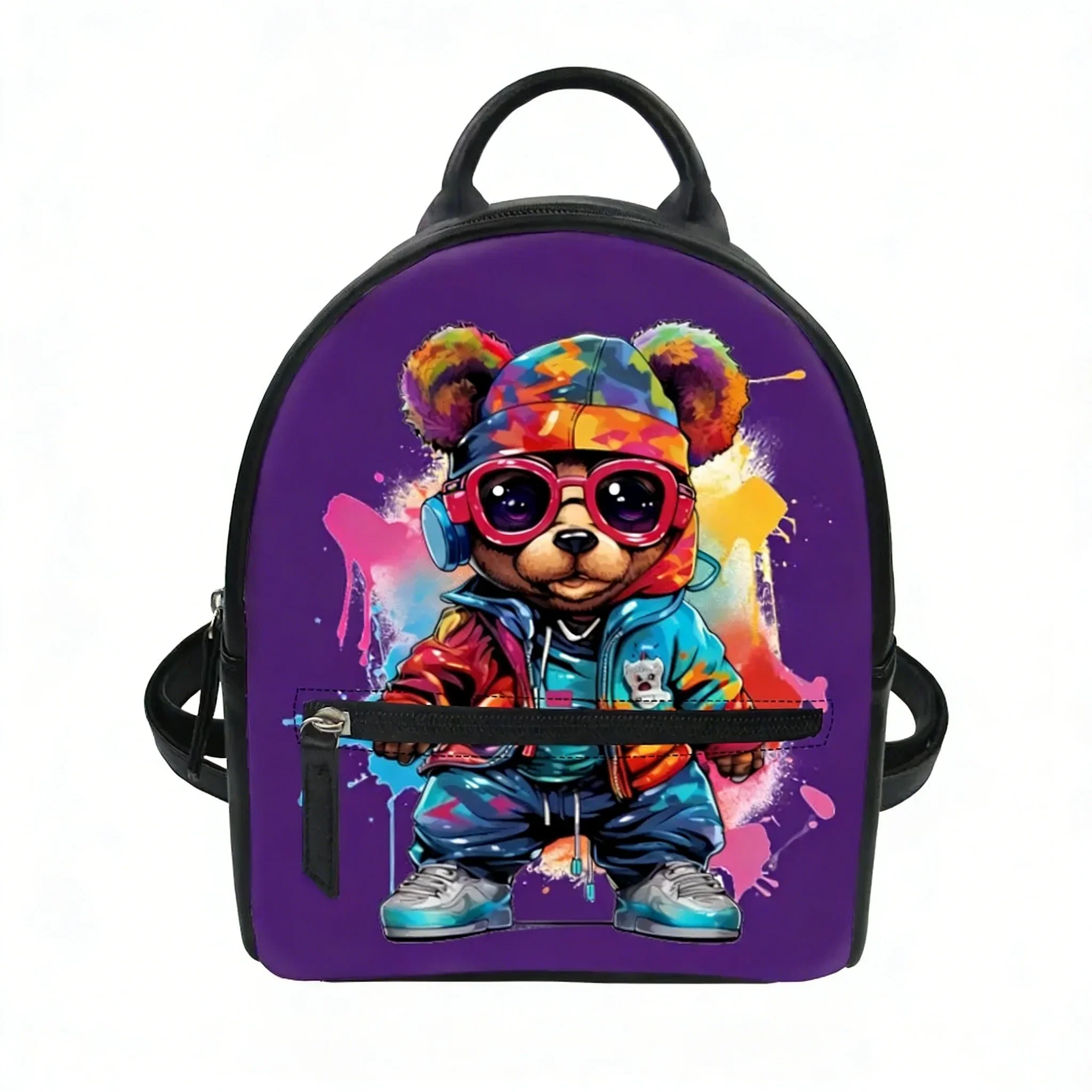 Kawaii Graffiti Bear Custom Backpack Purse Women Carter Schoolbags Double Shoulder Bag Mini Daypack Leather Travel Bag