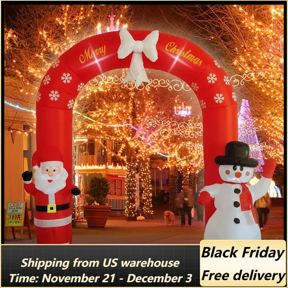 8FT Christmas Archway Inflatable Outdoor Decorations, Christmas Blow up Arch Decor Built-in LED Lights, Santa Claus and Snowman