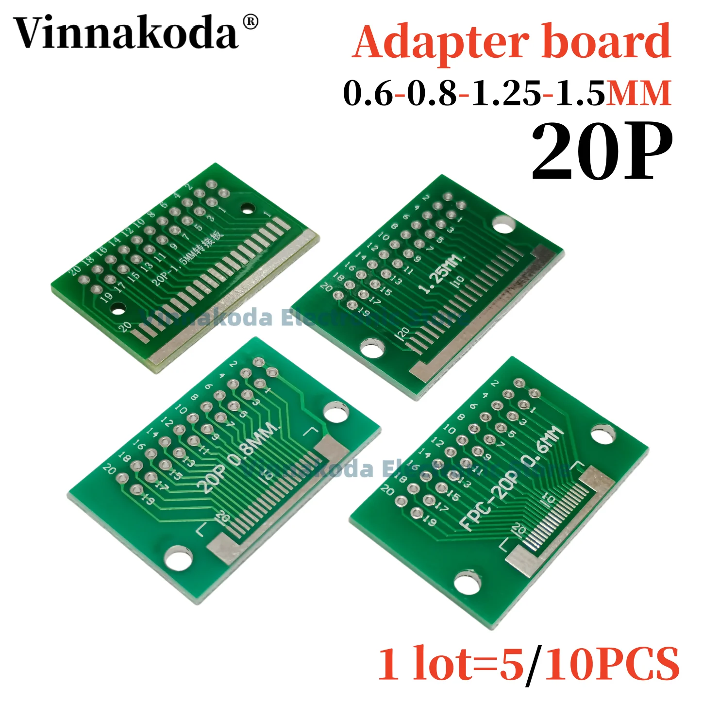 5/10PCS FPC Adapter Board 20P FFC Converted to 2.54-Pin Straight Insertion Type, with Spacing of 0.6/0.8/1.25/1.5MM.