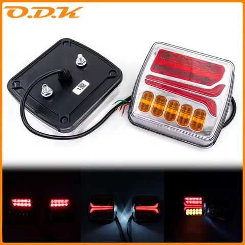 1Set 12V-24V 4 Inch Car Led Trailer Tail Lamp Square Brake Flowing Turn Signal Blinker License Plate Lamp for Truck UTV ATV Van