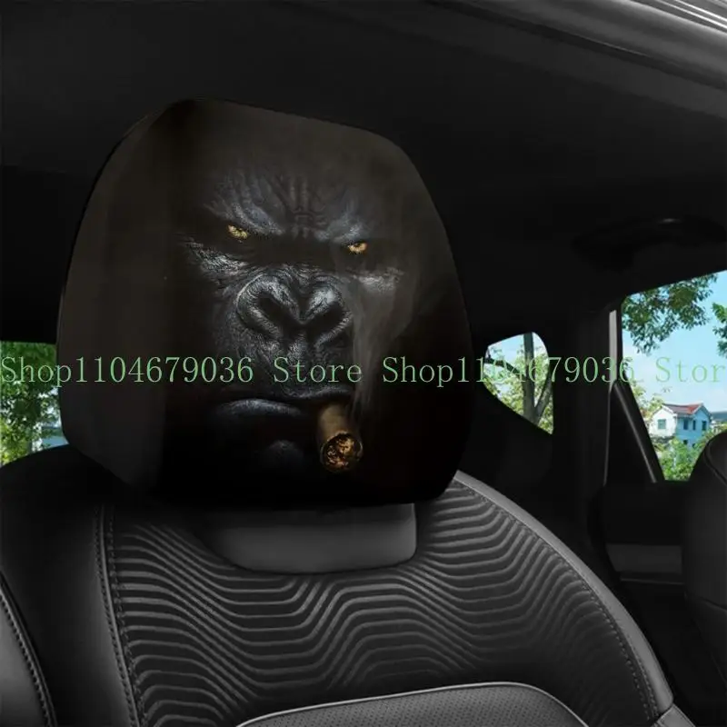 652F Universal Car Headrest Covers 2 Pieces Gorillas Themed Washable Headrest Protective Cover for Automotive Interior