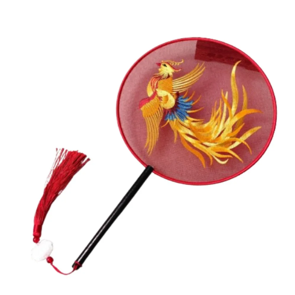 Creative Embroidered Silk Fan Chinese Style Portable Embroidery Round Fan Double-sided with Tassels Hanfu Tuan Fan