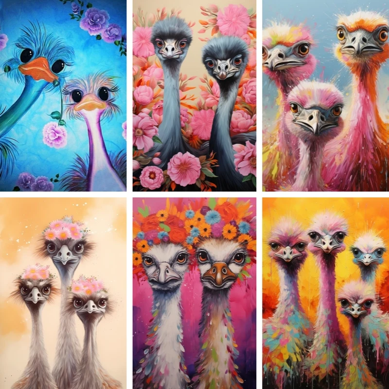 

Diamond Painting Ostrich Bird with Floral Crown New Diamond Embroidery Animal Cross Stitch Kits Mosaic Needlework DIY Home Decor