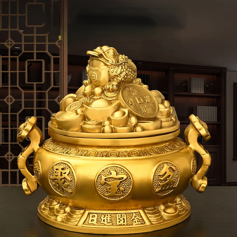 

Wealth Attract Pure Copper Treasure Pot Ornament Three Legged Golden Toad Piggy Bank Living Room Office Store Opening Gift