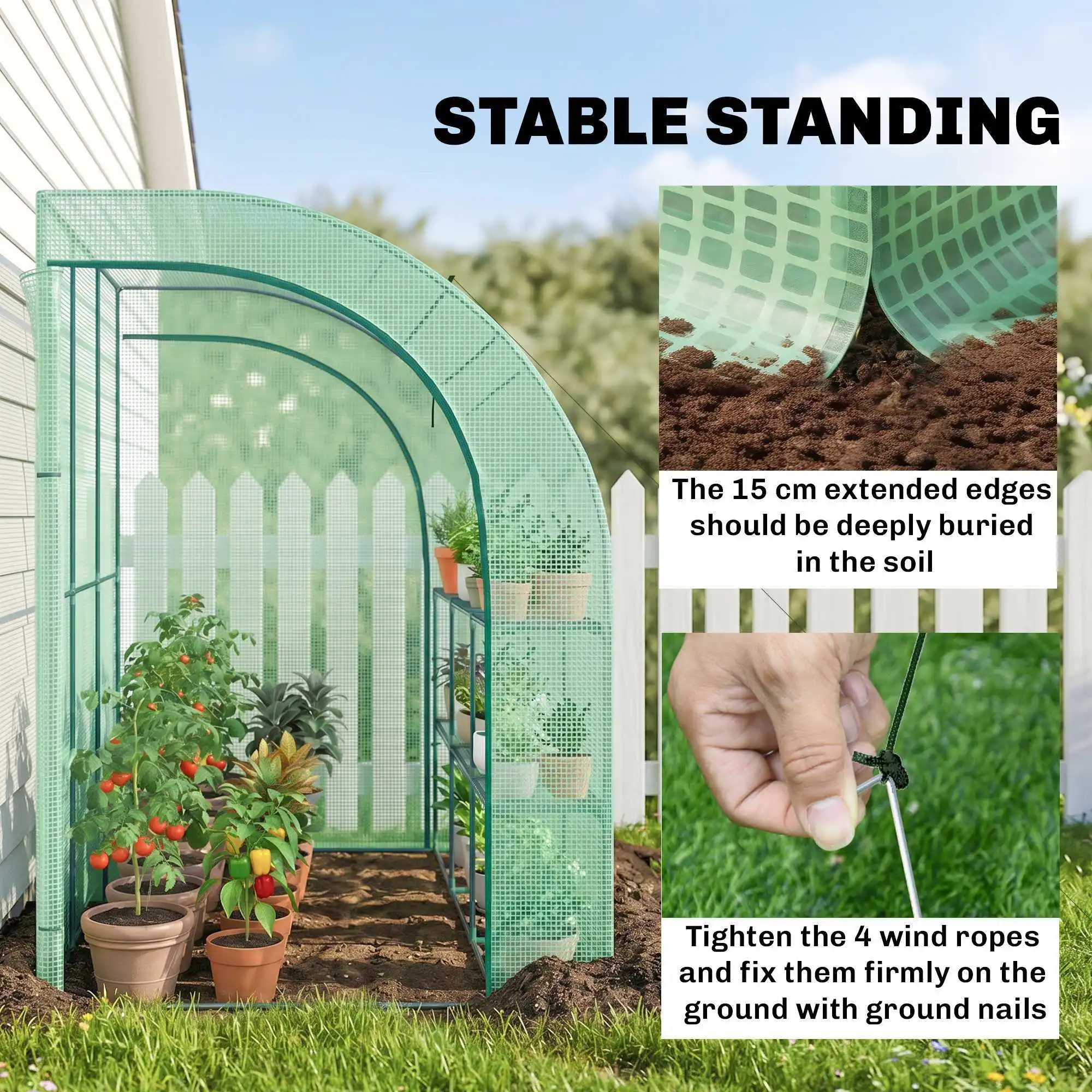 Walk-In Lean to Wall Greenhouse with Windows and Doors 300L X 150W X 213Hcm