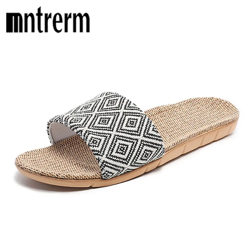 Unisex New Women Indoor Floor Flat Shoes Spring Autumn Couple Linen Flip Flops Home Slippers Female Slipper Comfortable Slides