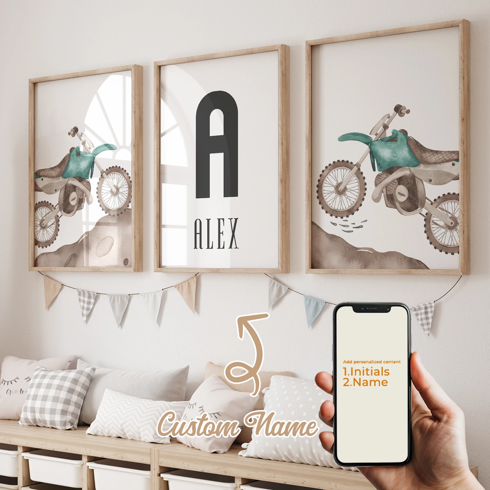 3pcs Personalized Custom Name Motorcycle Wall Art Print Picture Canvas Poster Painting Living Room Home Decor