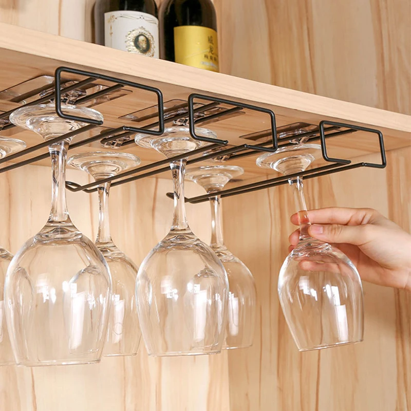 Creative iron storage rack for home cabinets, nail free high legged glasses, red wine glass holder, hanging wine glass holder