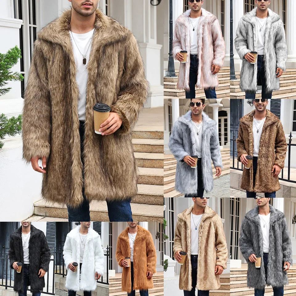 

2026 New Men Imitated Fox Fur Leather Coat Casual Mid Length Thickened Warm Leisure Trench Coat Multiple Colors Optional