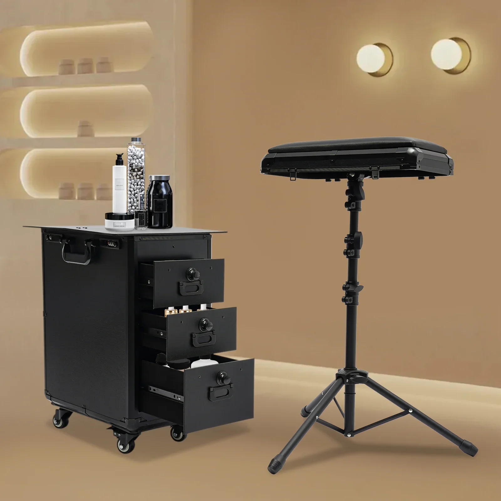 Estojo de armazenamento de maquiagem espaçoso moderno com parte superior de acrílico de 3 gavetas com trava de combinação para organização de cosméticos