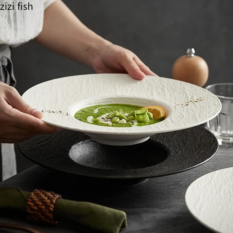 

Matte Stone Patterned Ceramic Plate Pasta Plate Salad Plate Dessert Snack Plates Serving Plates Molecular Cuisine Tableware