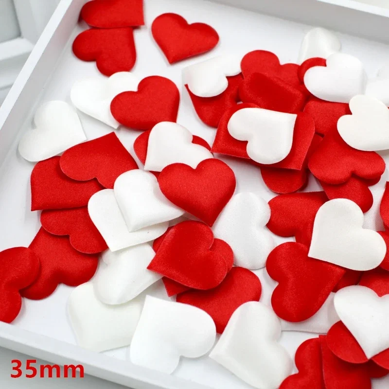 100Pcs/bag 3.5cm DIY Heart Petals Wedding Decorations Satin Heart Shaped Fabric Artificial Flower Petals Wedding Decor Supplies