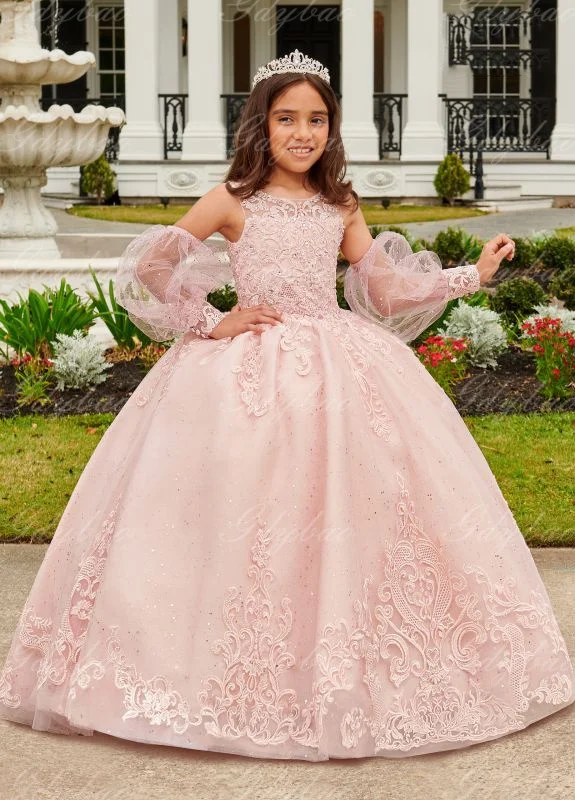 Abito da ragazza di fiore elegante in pizzo azzurro cielo per applicazioni da sposa lunghezza pavimento principessa bambino primo abito da festa di compleanno eucaristico