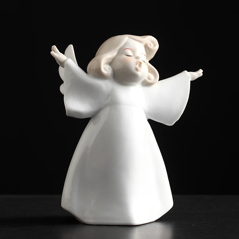 Porcelain Pretty Angel Figurine Ceramic Doll Statue Handmade Art Collectible Sculpture For Home Table Deco Birthday Wedding Gift