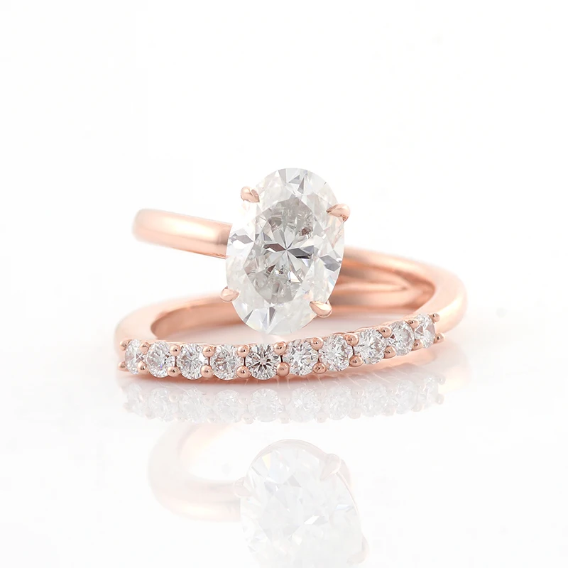 

Provence 925 Silver Unique Double Shank Designer Wedding Ring Rose Gold Plated All Moissanite Open Ring With GRA Cert For Women