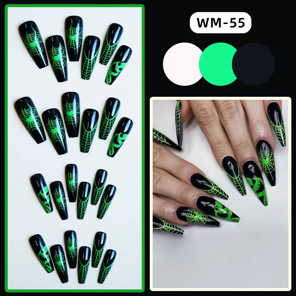 Faux ongles artificiels réutilisables pour Halloween, couverture complète, longue longueur, citrouille détachables, portables, pour Ballet, pour femmes