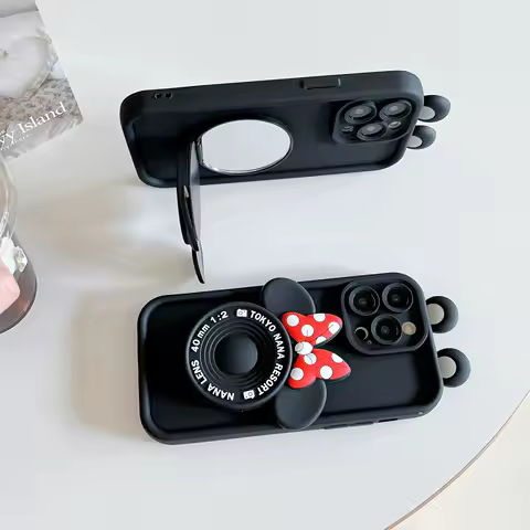 Minnie Mickey Makeup Mirror Holder Cartoon Phone Case for Samsung Galaxy S24 S23 Plus S22 Ultra S21 S20 FE A30S A50 A31 A51 A21S
