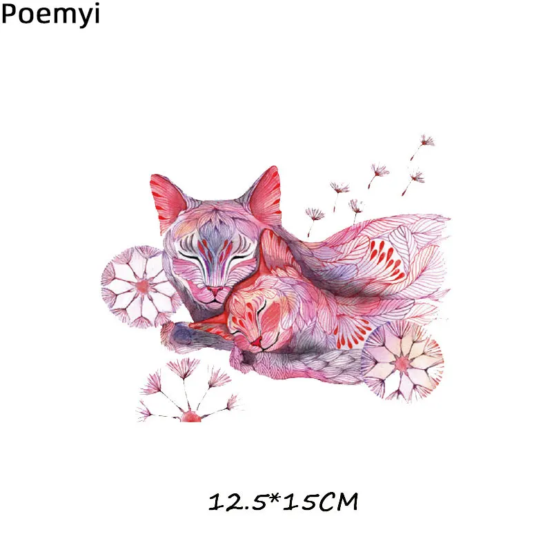 Poemyi Iron on cute Animals Patches on Clothes Brand Cool Tiger Cat Thermal Stickers for Clothing Jeans Jacket Heat Transfer F