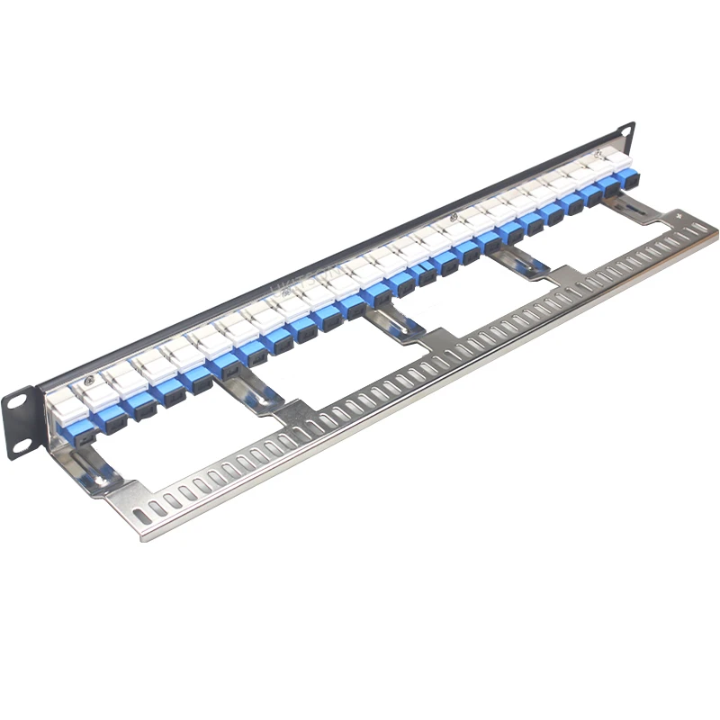 24 Ports SC Fiber Optic UPC Patch Panel SC-SC Keystone Jack Pass Through Optical Frame Singlemode ODF 19in 1U Cabinet Rack