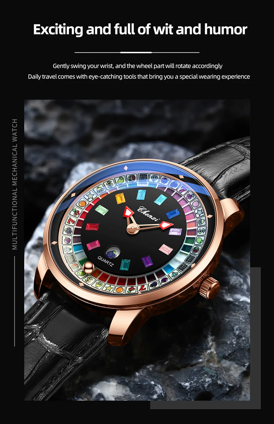 CHENXI 6362 Modische Quarzuhren für Herren, Kreatives Rotierendes Zifferblatt, Leuchtend, 30M Wasserdicht, Lässige Herren-Armbanduhr, Reloj Hombre – Detail 4