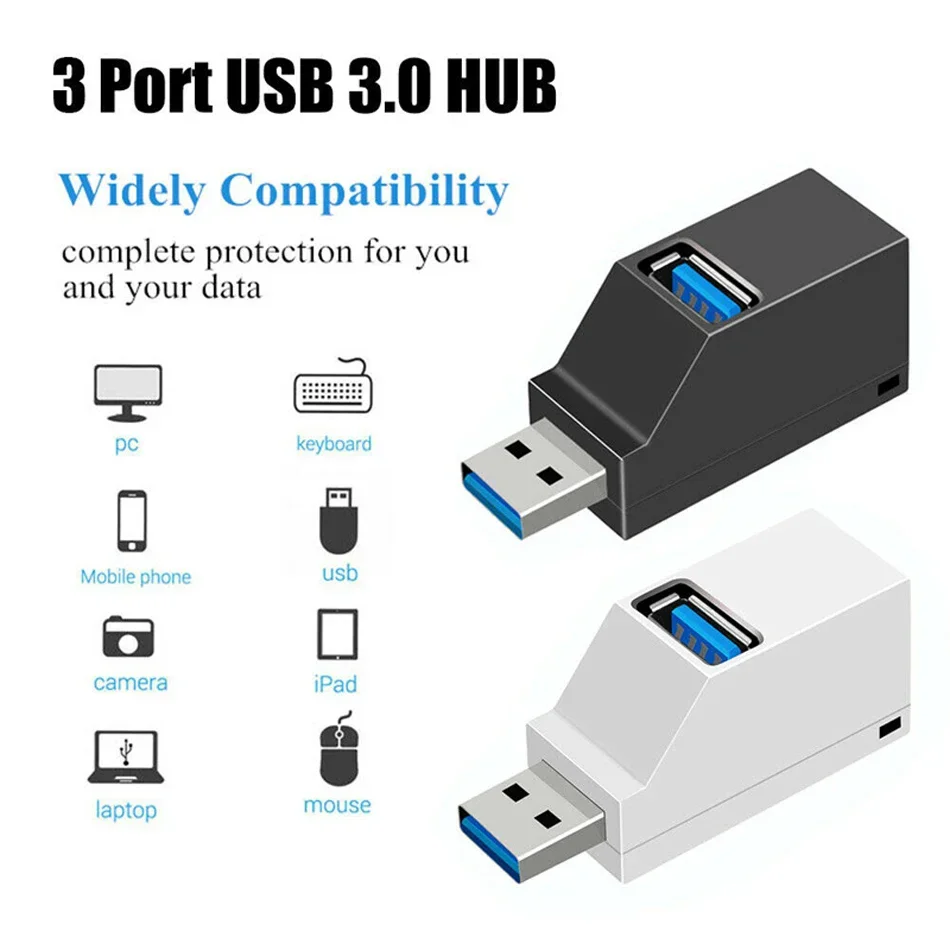 USB 3.0/2.0 HUB Adapter Extender Mini Splitter Box 1 to 3 Ports High Speed USB 2.0 For PC Laptop U Disk Card Reader