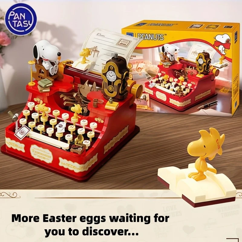 

New Snoopy Retro Series Music Typewriter Building Block Model Assembly Cartoon Puzzle Toy Gift Removable Collection Ornament