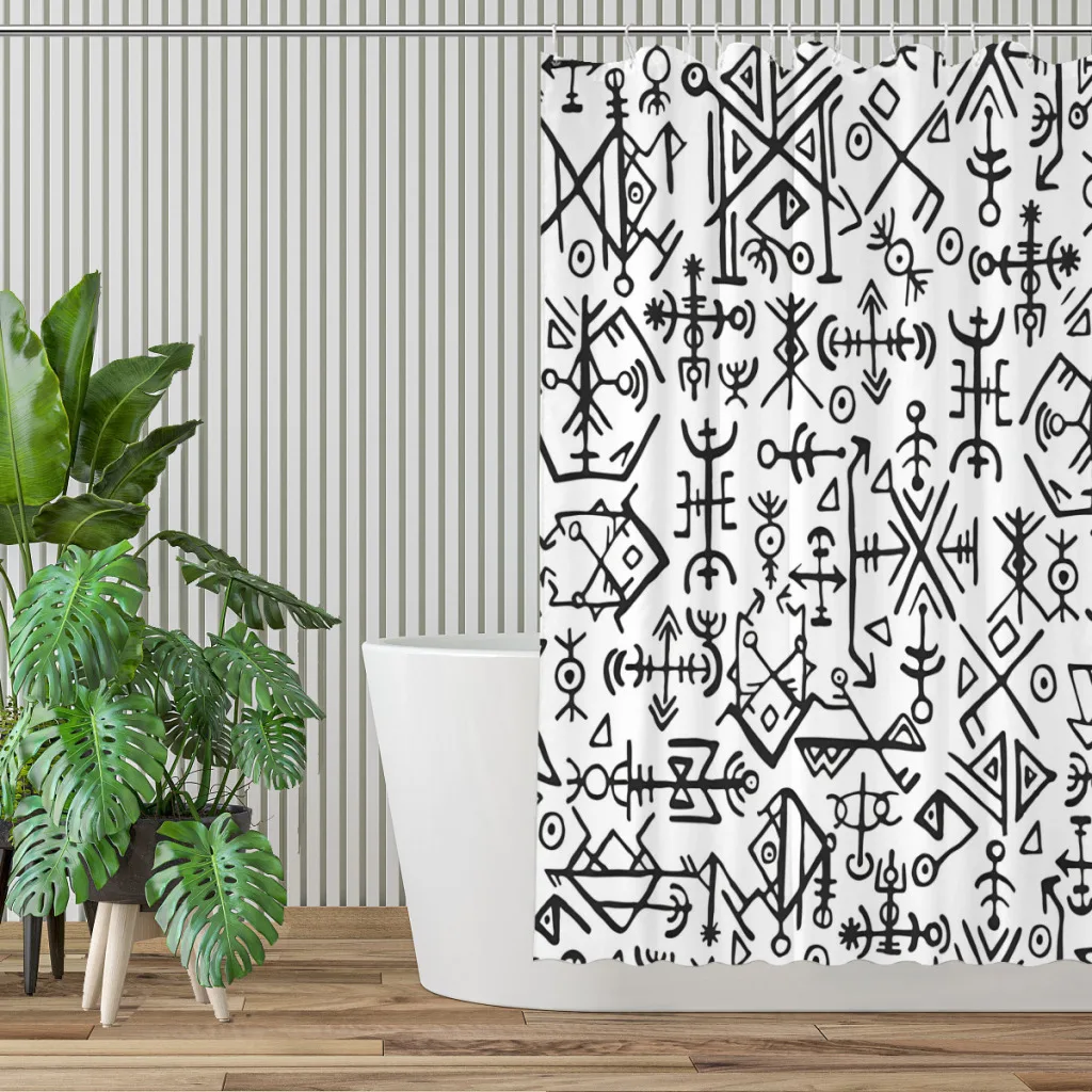 Futhark Runes Bathroom Shower Curtains Viking Mythology Waterproof Partition Curtain Designed Home Decor Accessories