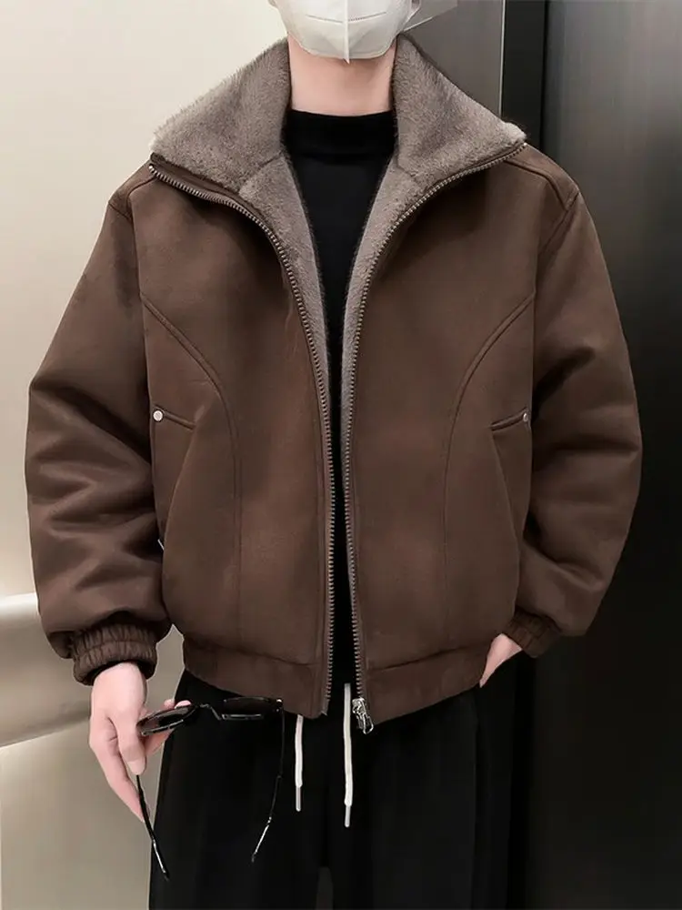 

Men's Double-Sided Wear Leather Velvet Cotton Jaet Autumn Winter New Sle Quilted Zipper Casual Faion Small ence Design