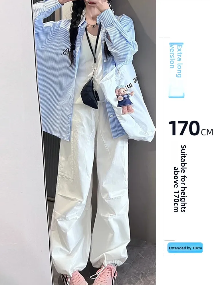 

Утепленные прямые рабочие брюки для высоких женщин в американском стиле, модные спортивные брюки в пол, осенне-зимние повседневные брюки