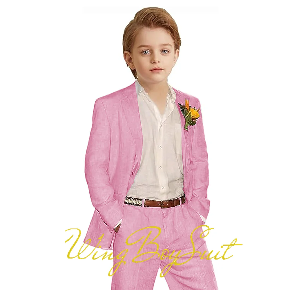 Summer Linen Boys Suit 2 Piece Jacket Pants Wedding Tuxedo Beach Party Clothes Kids Customized Blazer