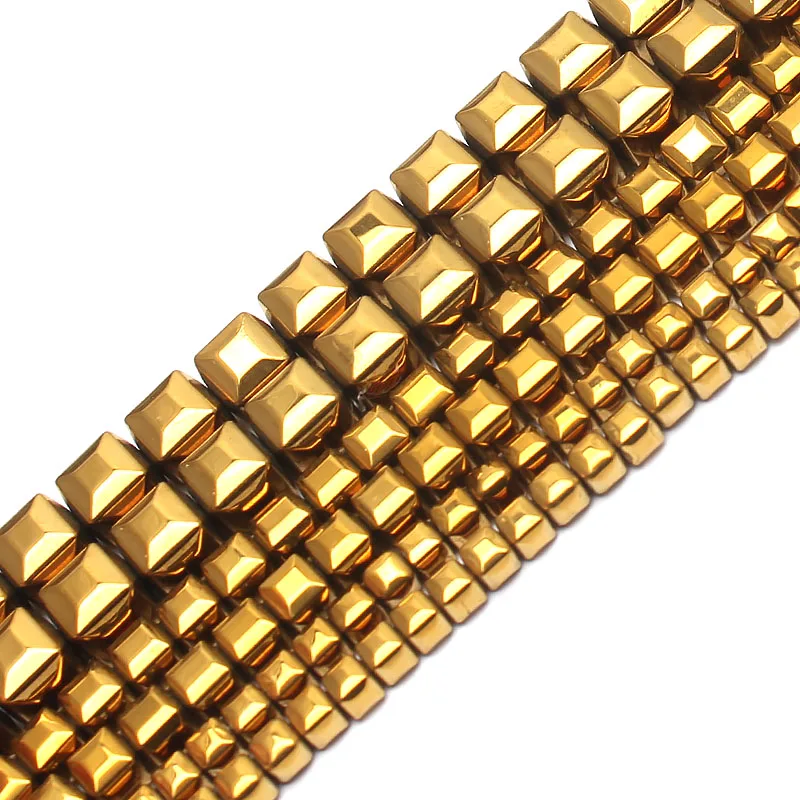 Coated Square Gold Plated Hematite Beads Natural Stone Spacer Beads For Jewelry Making 15inch 3/4/6mm Spacer Beads Diy Bracelet image 2