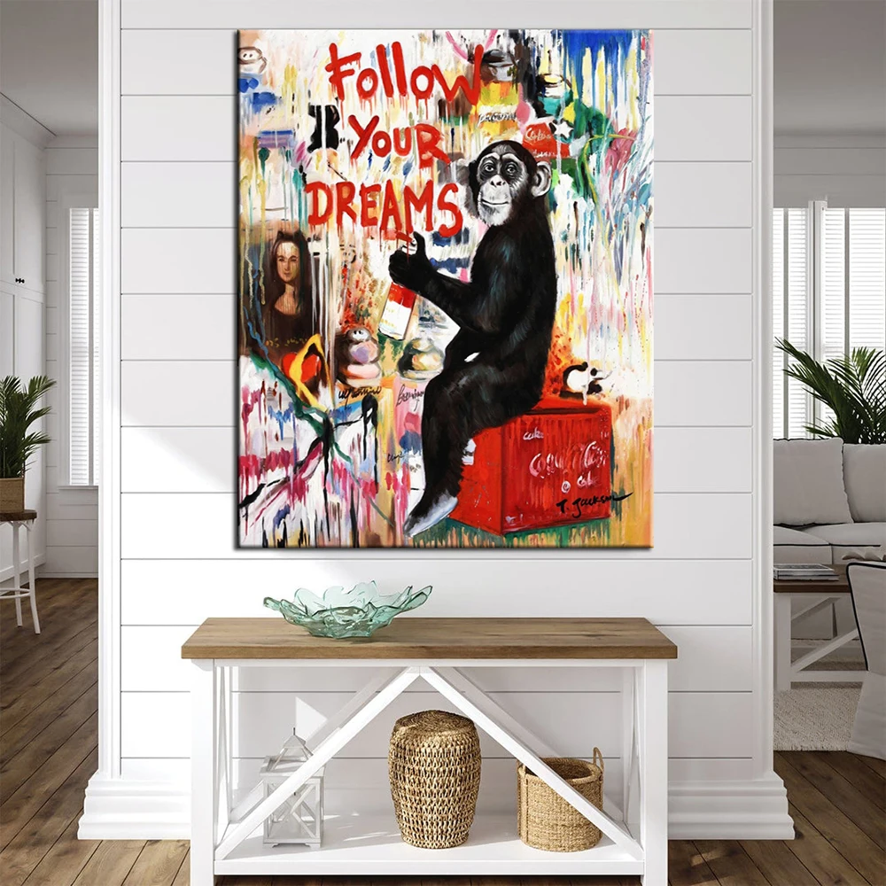 Hand Painted Oil Painting street art monkey painting acrylic painting on canvas street art animal living room decor painting