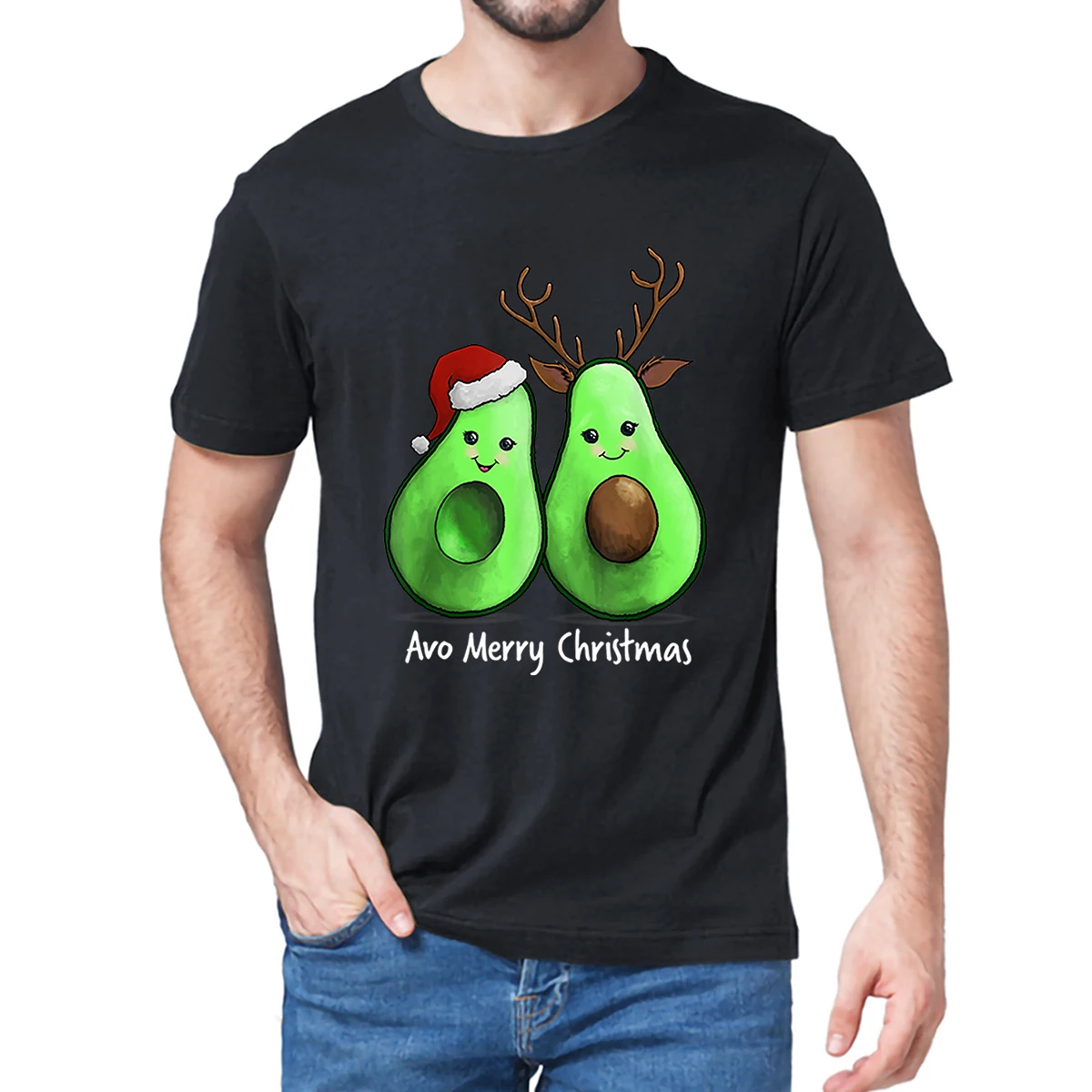 Unisex 100% Cotton Merry Christmas Avocado Kawaii Cute Holiday Men Oversized T-Shirt Casual Streetwear Novelty Humor Soft Tee