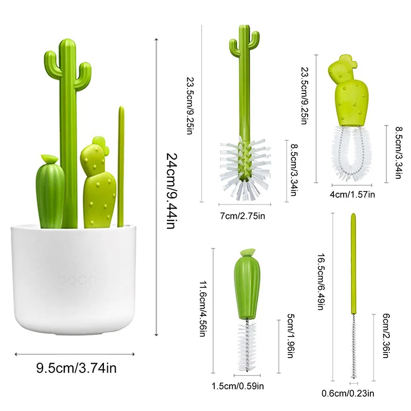 Baby Bottle Cleaning Brush Baby Pacifier Straw Scrubber Small Brush Cactus Modeling Glass Cup Washing Kitchen Cleaning Tool Set