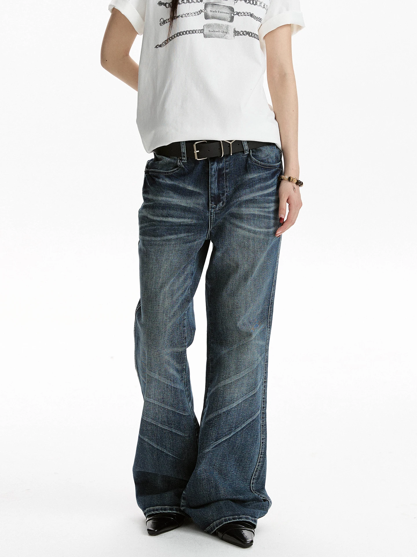 

Apocket American Street Style Washed Slimming Bell Bottom Jeans Trendy Design Sensation Youth Wear Casual Denim Pants