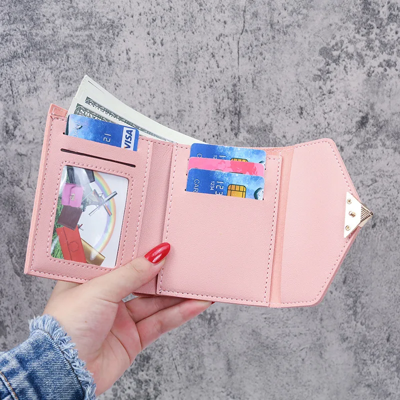 Women Heart Hasp Short Wallet Simple Multifunctional Folding Purse Card Holder Cute Fashion Clutch Bag Girls Money Bag