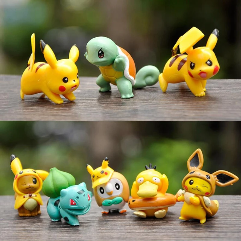 8 sztuk Pokemon figurki Mini zabawki Pikachu Psyduck Squirtle Bulbasaur miniaturowe ciasto sukulenty ozdoby rysunek rekwizyty