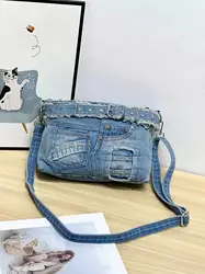 Rivet Vintage 3D Design Belt Y2K Denim Jeans Shoulder Bags Girls Handbags Crossbody Bag Women Messenger Bags bolsa feminina