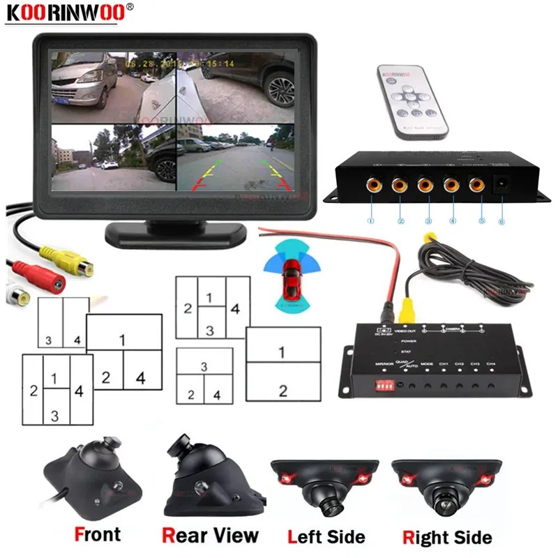 OOWLIVEE Smart System Car Camera IR Sensors 360 Round View Split 4 Video Channels Box For Side View Front Back Cameras Vehicle
