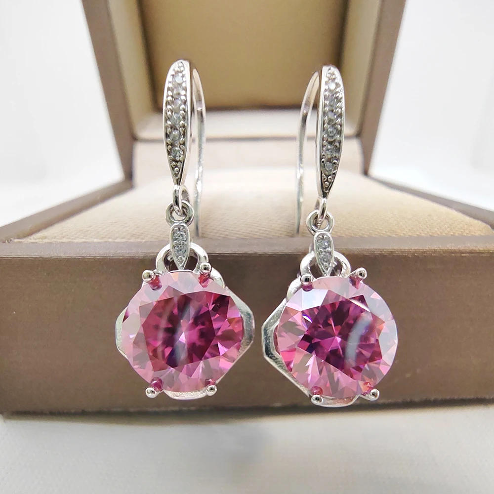 Luomansi 1CT 3+3CT 9MM Pink Moissanite Earrings with GRA Certificate 100% - S925 Silver Girl Jewelry Anniversary Gift