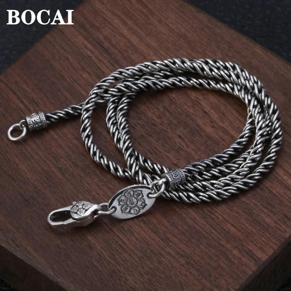 New S925 Pure Silver Men and Women Necklace All-Match Chain Six-Character Mantra Vajra 2mm /3mm Hand Made Dynamic Rope Pattern