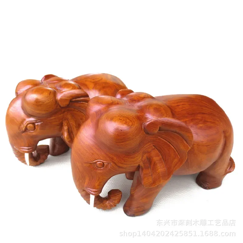 Natural Rosewood Carved Elephant Statue Large Solid Wood Ornament for Home Office Desk Decor Lucky Feng Shui Craft Gift Big