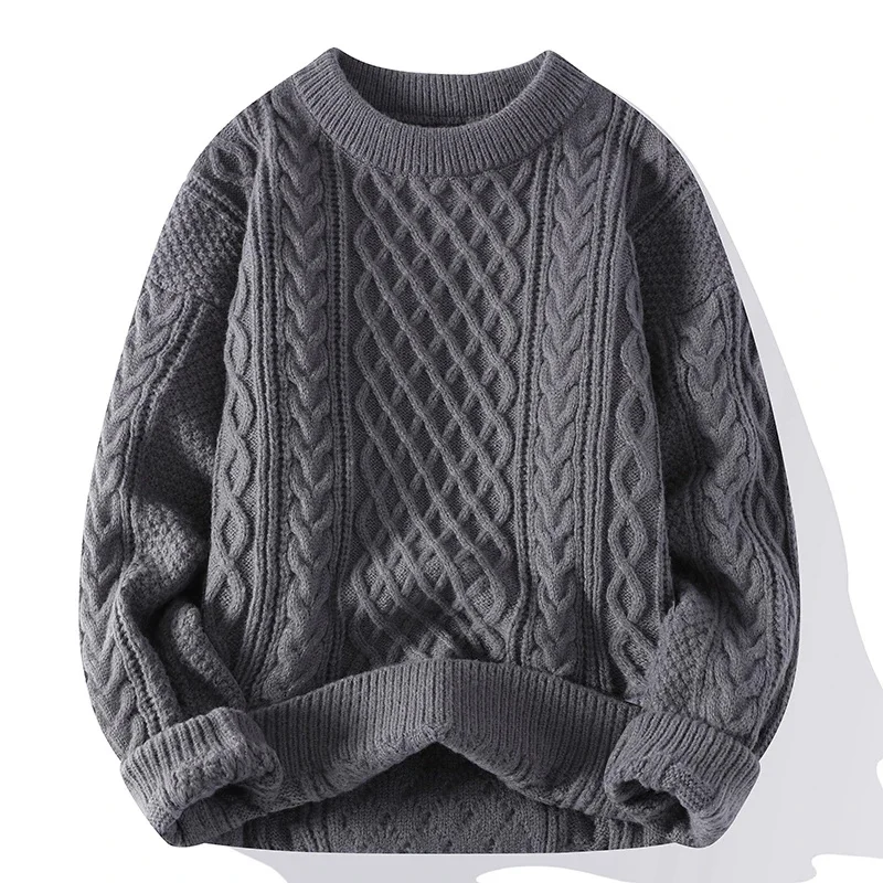 

Autumn Winter Men Sweater Vintage O Neck Solid Color Mens Knitted Pullovers Loose Harajuku Retro Knitting Pullover Sweaters