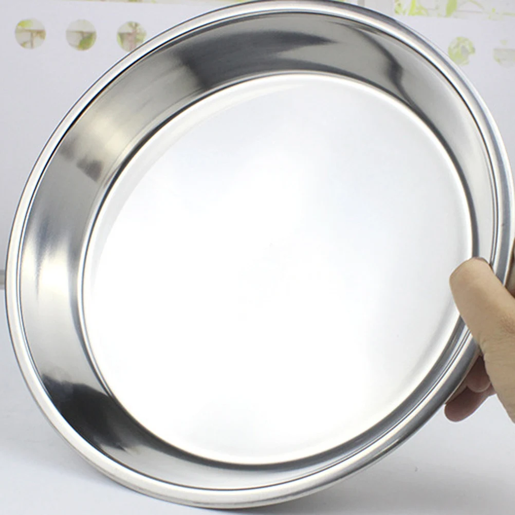 

26cm Stainless Steel Flat Round Plate Portable Dish Plate Fruit Cake Baking Pan Lightweight for Home Outdoor Kitchen Use