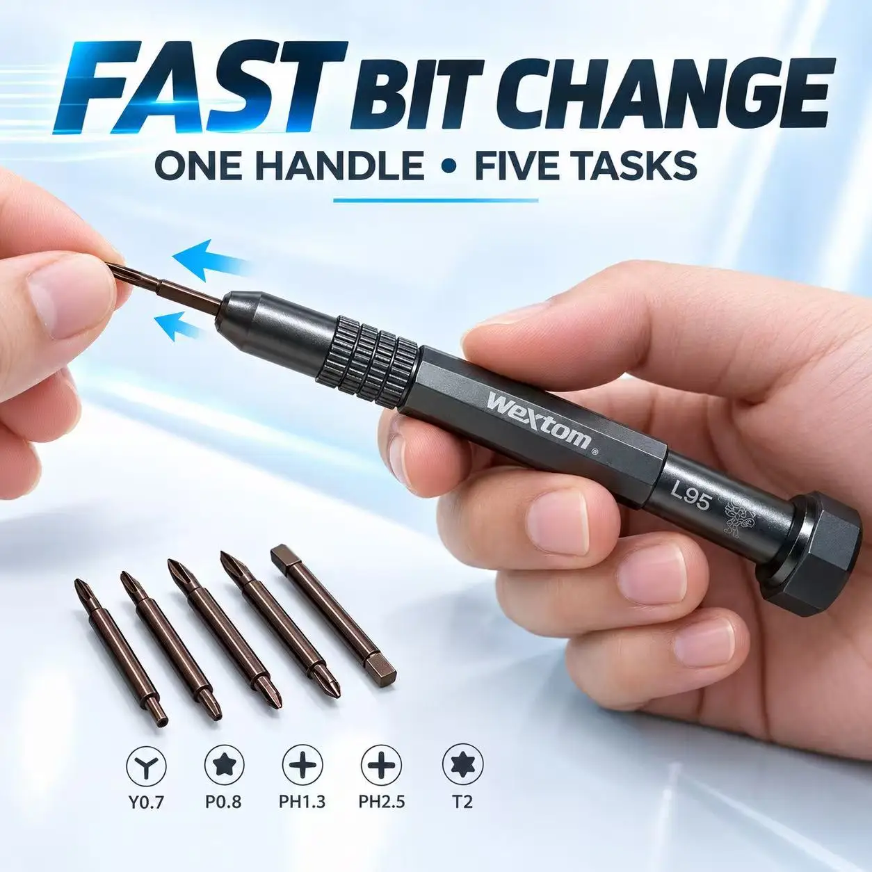 WEXTOM L95 5 in 1 Precision Screwdriver Set Y0.7 P0.8 PH1.3 PH2.5 T2 Replaceable Bits for Mobile Phone Electronics Repair