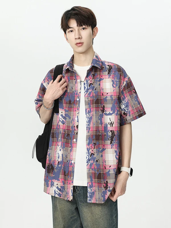 

New Summer Men's Ice Silk ort Sve irt Breathable Lightweight Beach Sle Polyester Fiber Loose Fit Youth Faion